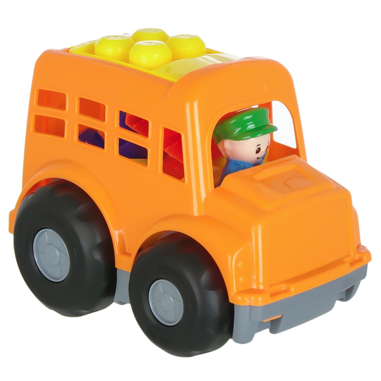 Set de construit, Zola®, autobuz portocaliu cu 7 cuburi multicolore, din plastic, 23x16x18 cm