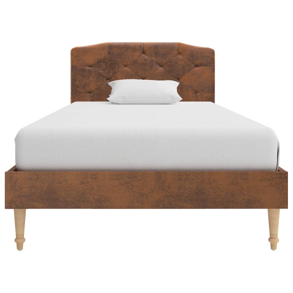 Pat cu saltea spuma memorie 90x200 cm, piele intoarsa ecologica, maro