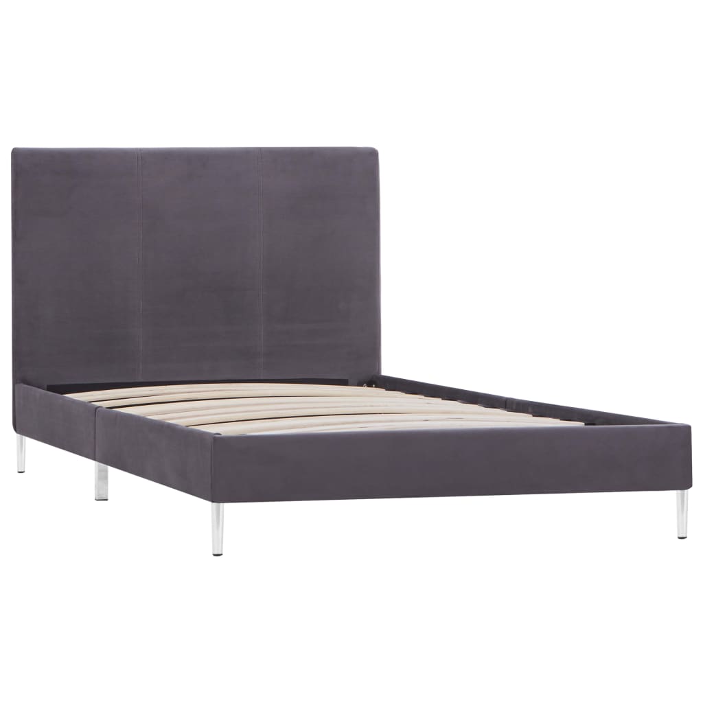 Cadru de pat o persoana, vidaXL, Tapiterie textila-Lemn, 90 x 200 cm, Gri