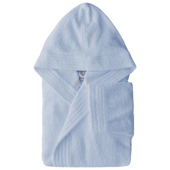 Halat de baie unisex Aglika, cu gluga, L/XL, 100% bumbac, albastru Halat de baie unisex Aglika, cu gluga, L/XL, 100% bumbac, albastru