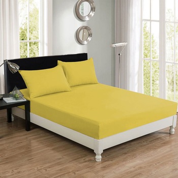 Cearceaf de pat cu elastic Aglika, 100% bumbac satinat, 100x200 cm, galben Cearceaf de pat cu elastic Aglika, 100% bumbac satinat, 100x200 cm, galben