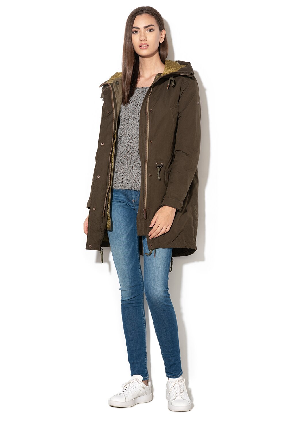 Pepe Jeans London, Jacheta parka cu gluga Brenda, Verde militar, S