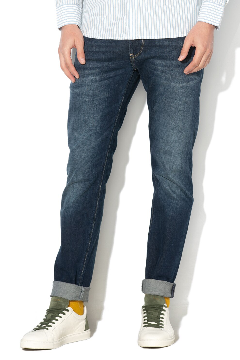 Pepe Jeans London, Blugi slim fit Hatch, Albastru inchis