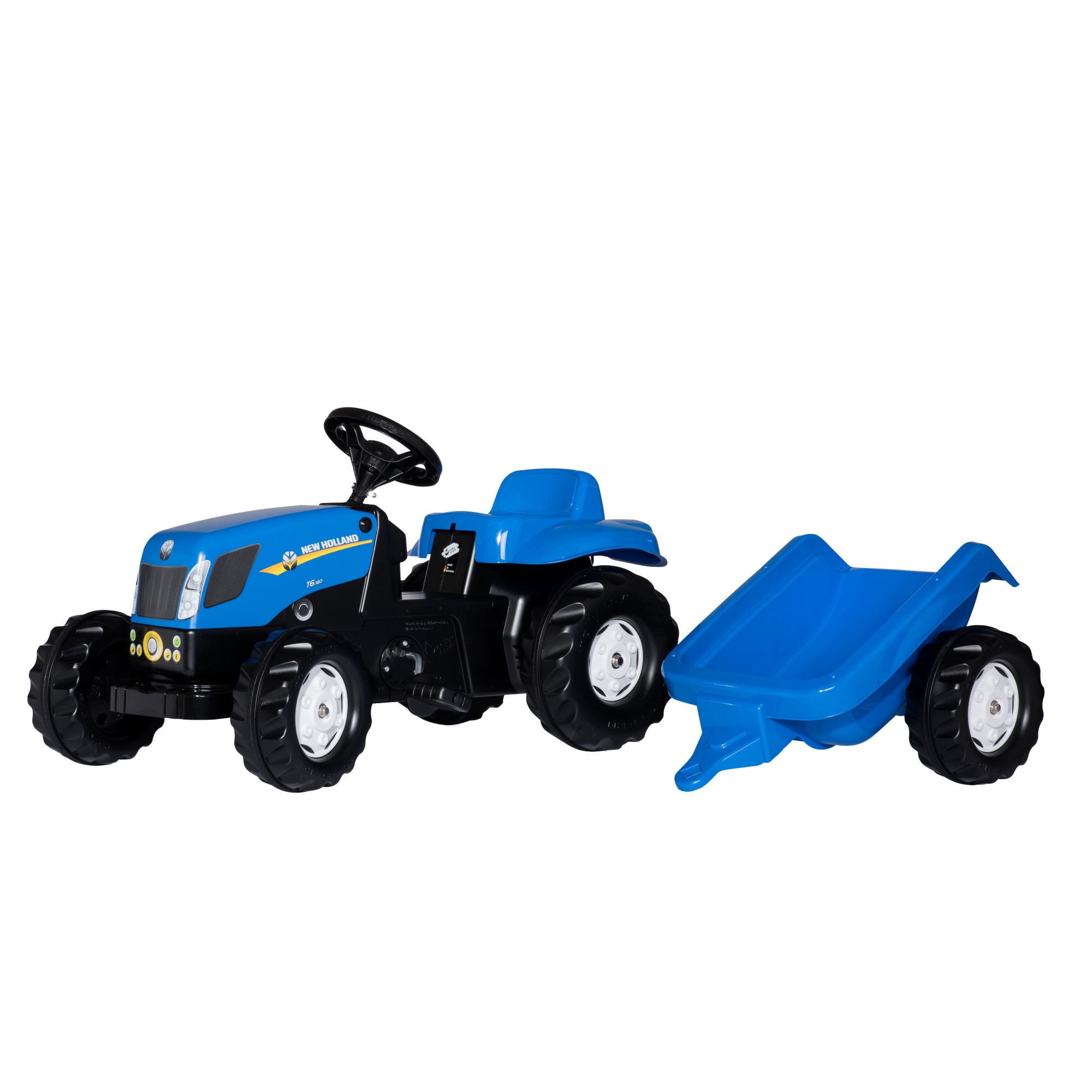 Tractor New Holland T7040 Albastru Rolly Toys cu pedale si remorca