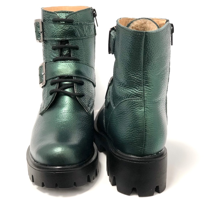 Ghete dama cu catarame si talpa groasa din piele naturala Mateo Shoes, Verde