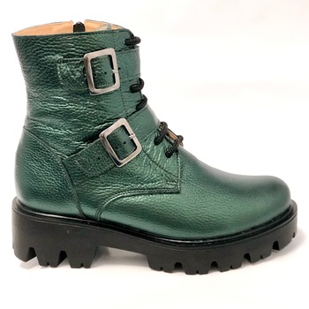 Ghete dama cu catarame si talpa groasa din piele naturala Mateo Shoes, Verde Ghete dama cu catarame si talpa groasa din piele naturala Mateo Shoes, Verde