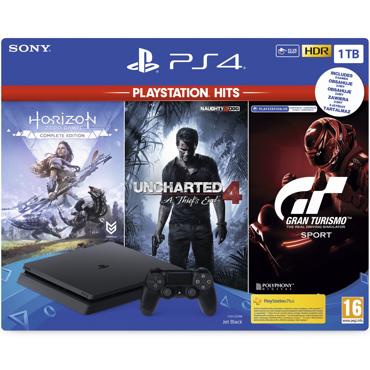 hatred Flash Harbor Consola SONY Playstation 4 Slim, 1TB, Jet Black + Horizon Zero Dawn +  Uncharted 4 + GT Sport HITS - eMAG.ro