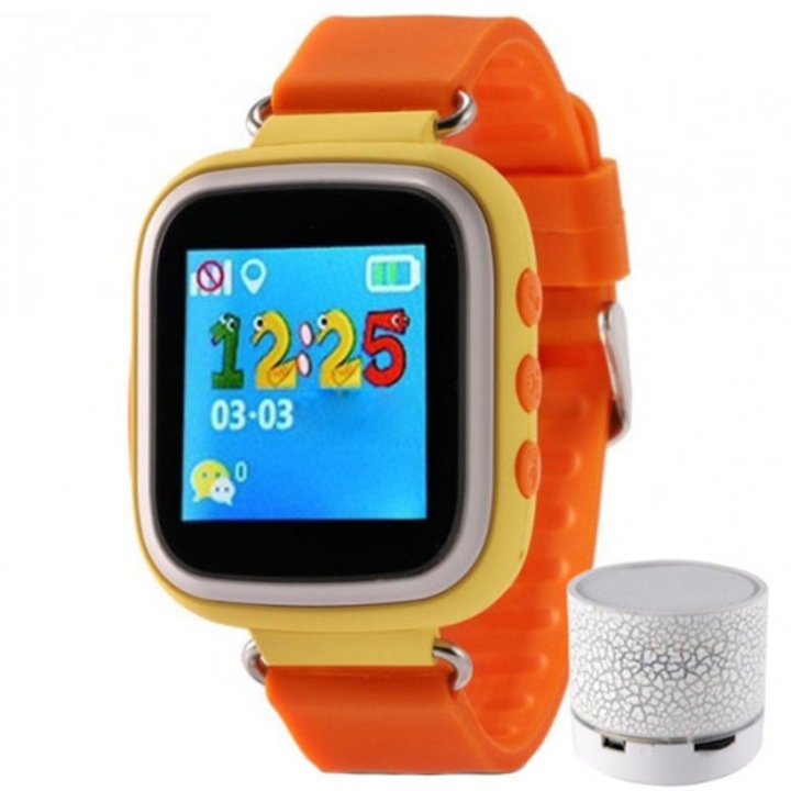 IUni Kid90 Смарт часовник с GPS деца, вграден телефон, SOS бутон, Bluetooth, LCD 1.44 инча, оранжев + подаръчна кутия