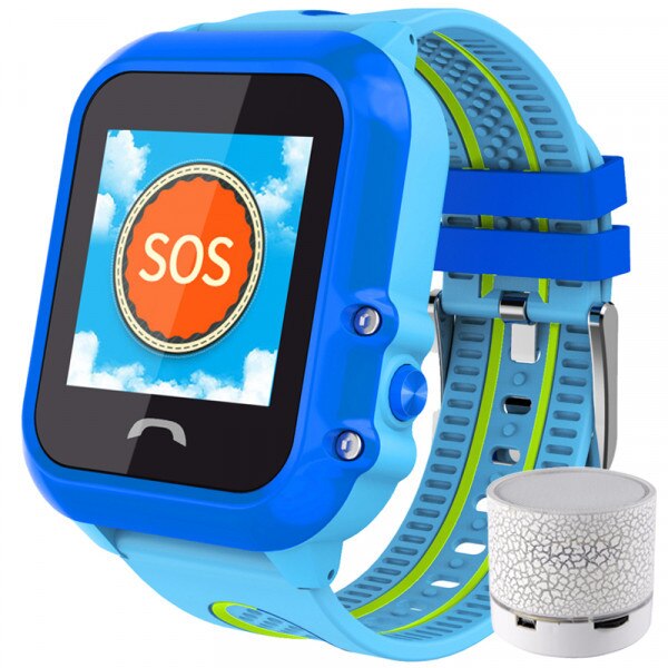 Ceas GPS Copii, iUni Kid27, Touchscreen 1.22 inch, BT, Telefon incorporat, Buton SOS, Albastru + Boxa Cadou