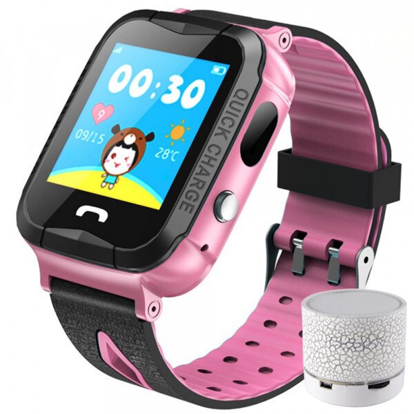 Ceas GPS Copii iUni Kid6, Touchscreen, Telefon incorporat, BT, Camera 2MP, Buton SOS, Rezistent la apa, Roz + Boxa Cadou