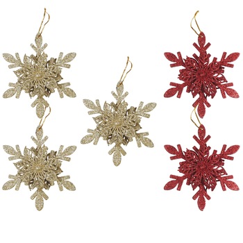 Set 5 fulgi de zapada Holly 10 cm, auriu/rosu Set 5 fulgi de zapada Holly 10 cm, auriu/rosu