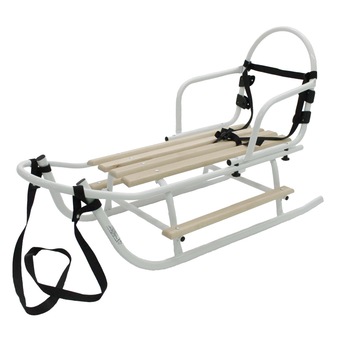 Sanie metalica cu Spatar detasabil si Centura de siguranta - Alb Sanie metalica cu Spatar detasabil si Centura de siguranta - Alb