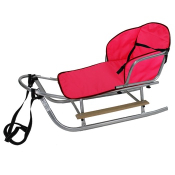 Sanie metalica cu Husa si Spatar detasabil - Gri/Rosu Sanie metalica cu Husa si Spatar detasabil - Gri/Rosu