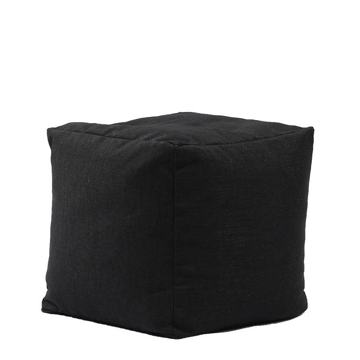 Fotoliu Pufrelax Taburet Cub XL (Gama Premium) - Eerie Black cu husa detasabila textila, umplut cu perle polistiren
