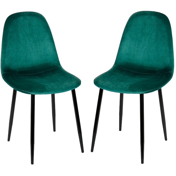 Set 2 scaune dining / bucatarie Kring Miles, cadru metal, tapiterie catifea, Verde smarald