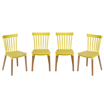 Set 4 scaune Kring Herbie, PP + lemn, Galben Set 4 scaune Kring Herbie, PP + lemn, Galben