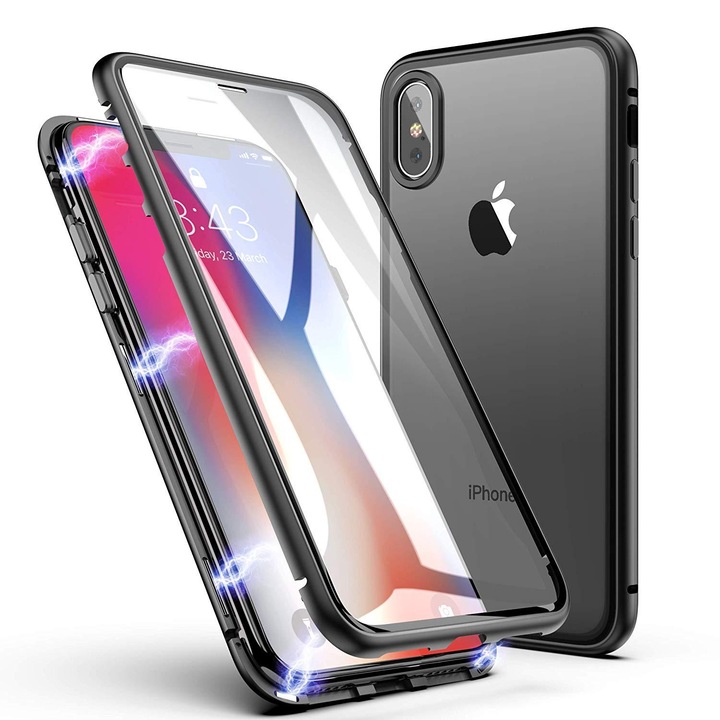 Magnetic Glass 360° cover (предно + задно стъкло) за iPhone XS Max, черен