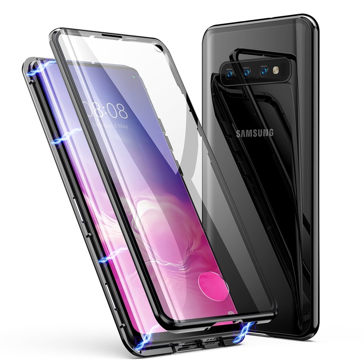 Протектор 360, Magnetic Glass, Предно/Задно стъкло, За Samsung Galaxy S10, Черен
