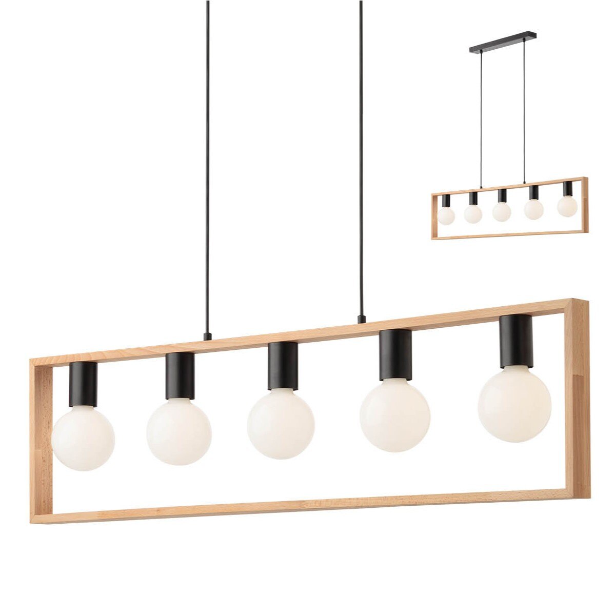 Lustra Redo Timber, negru mat, lemn fag, 5XE27, 01-1666