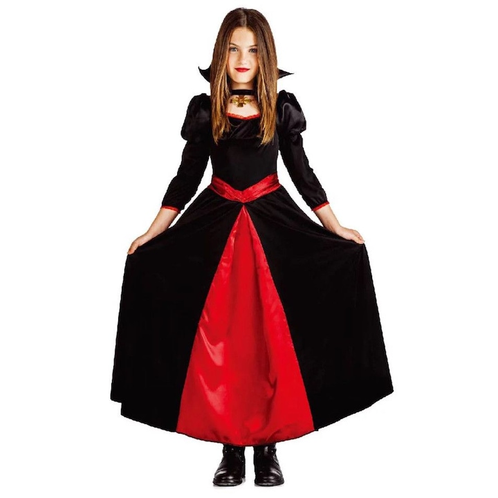 Costum Vampir Halloween pentru fete,ATS, rosu negru, pentru petrecere,serbare, 10 ani