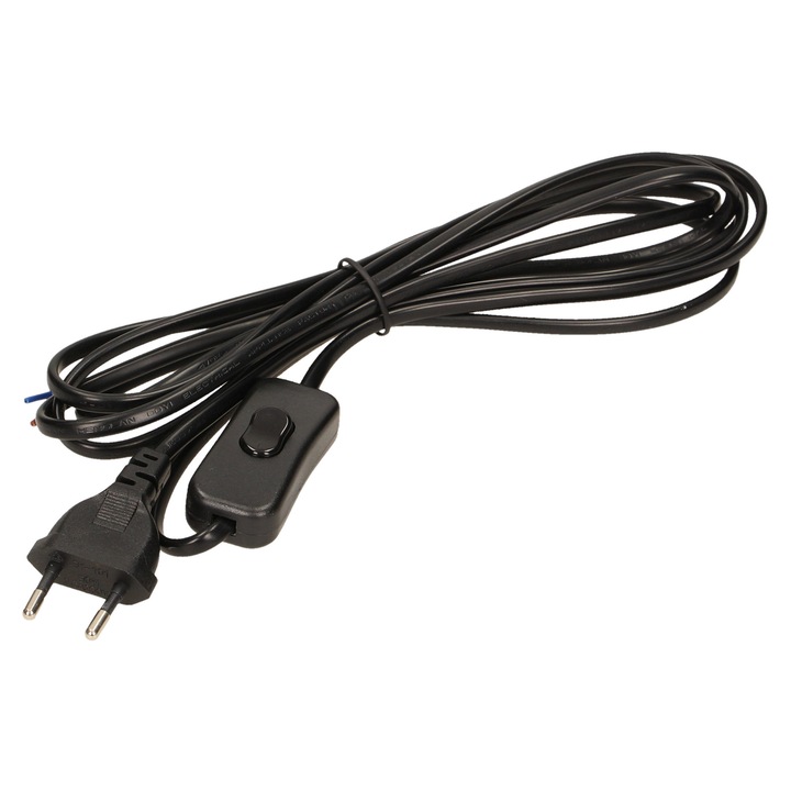 Cablu de alimentare cu comutator ORNO OR-AE-1394/B, stecher plat, cablu 3 m, 230V, 2.5A, negru