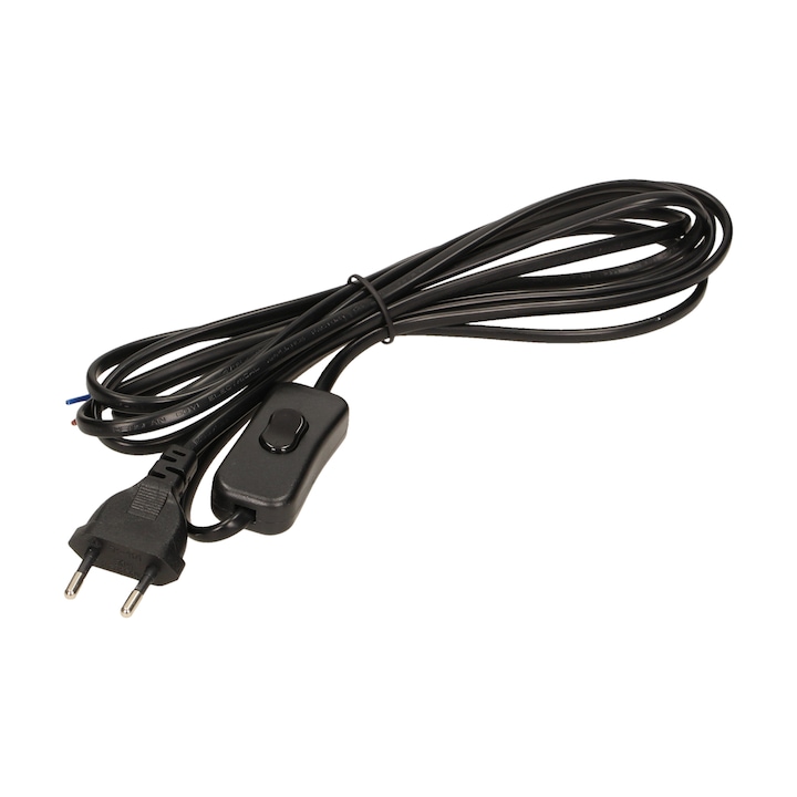 Захранващ кабел с ключ ORNO OR-AE-1394/B, плосък щепсел, кабел 3 м, 230V, 16A, черен