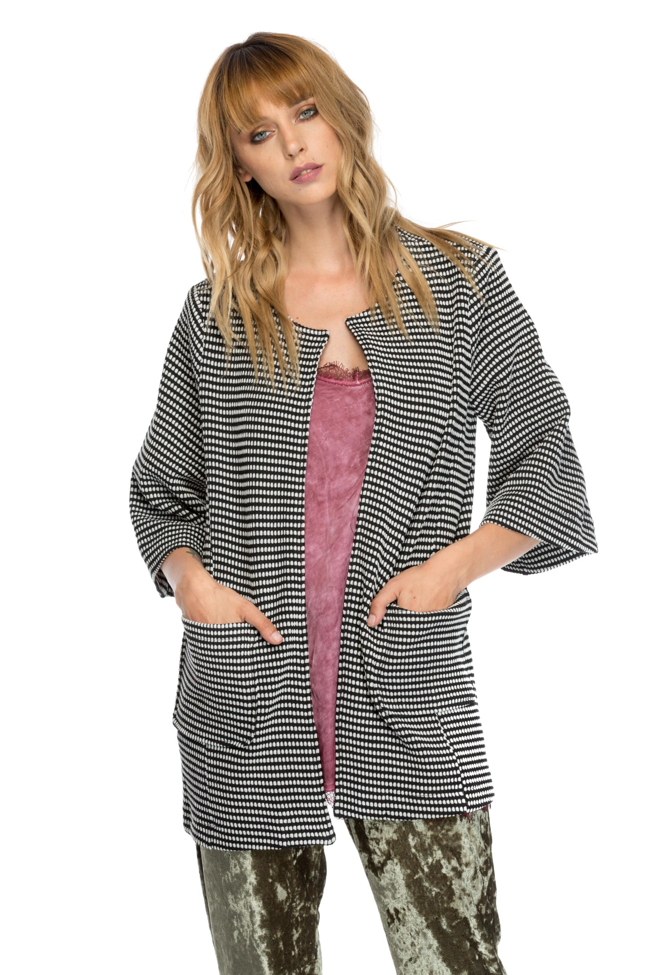 Cardigan lung, Gri/negru, CuAnna, S-M