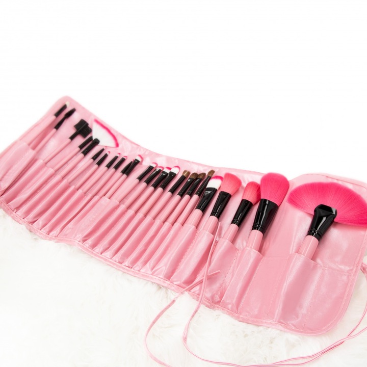 24 db Tools4Beauty ecset készlet, rózsaszín, tokkal