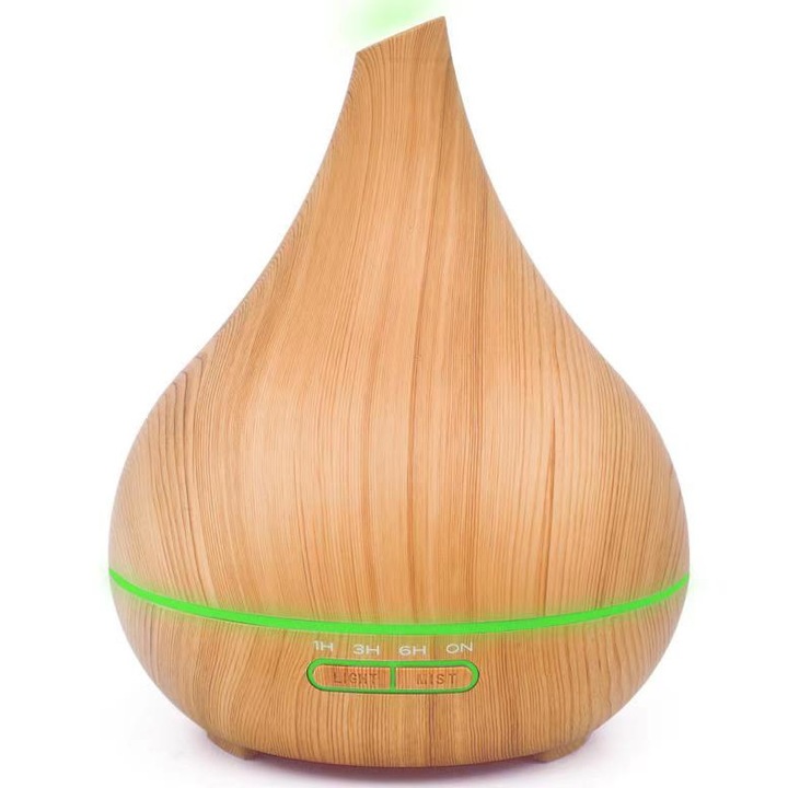 Umidificator Aromaterapie Optimus AT Home™ 1743 rezervor 400ml, cu ultrasunete, 25-30m², purificator aer, difuzor, light wood