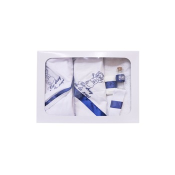 Trusou brodat pentru botez, 6 piese, alb/bleumarin, dae4701 Trusou brodat pentru botez, 6 piese, alb/bleumarin, dae4701