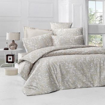 Lenjerie pat dublu Verona Beige Mally Home, Bumbac satinat Lenjerie pat dublu Verona Beige Mally Home, Bumbac satinat