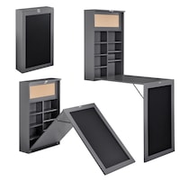 Masa birou Flavia, en.casa, 156 x 50 x 91,5 cm, MDF, gri inchis, rabatabila, cu tabla integrata pentru scris si compartimente depozitare, economie spatiu