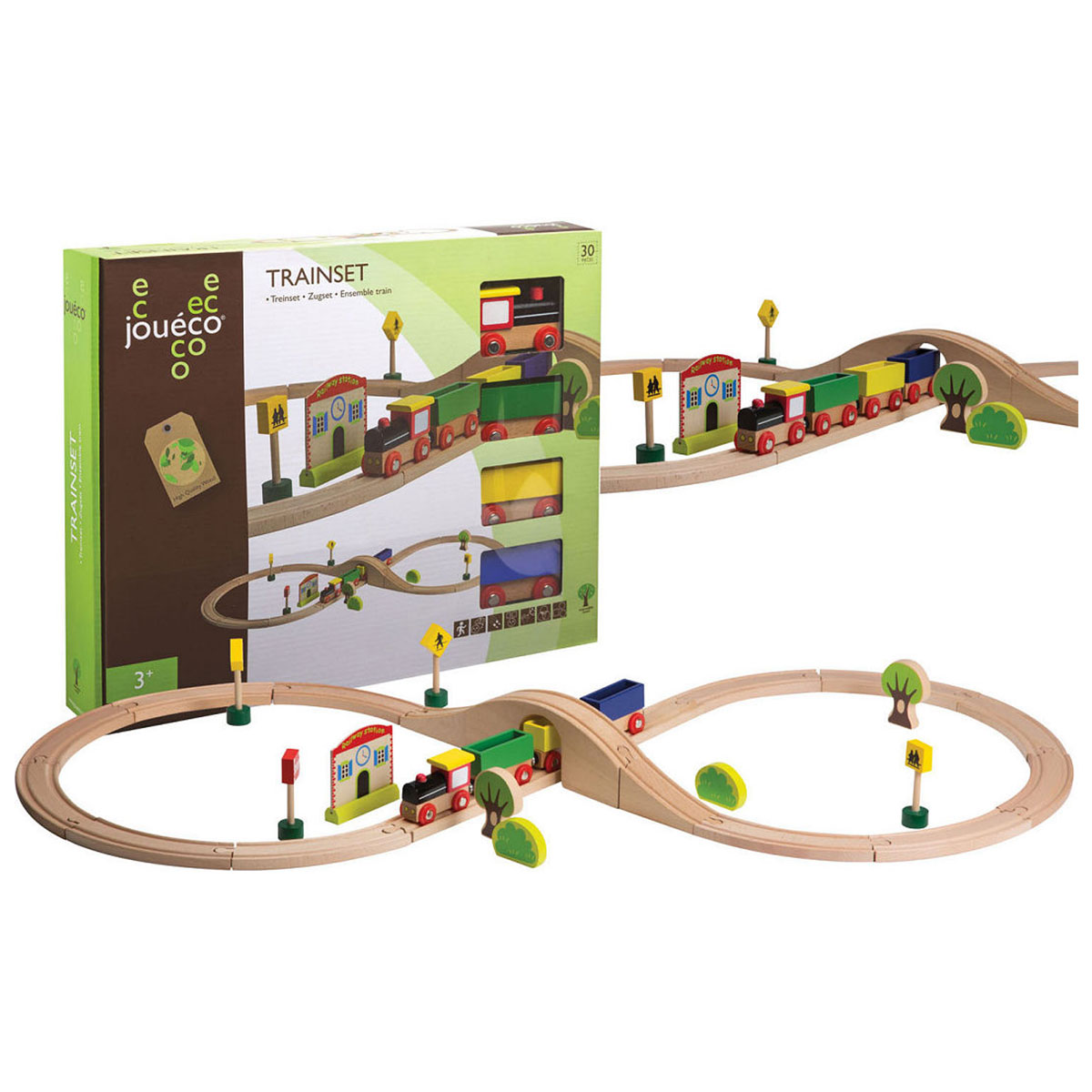Set tren cu sine si accesorii, Joueco, 30 piese, Multicolor