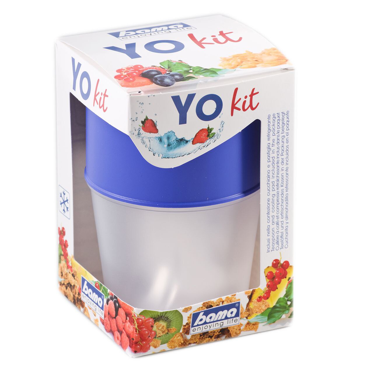 Set pentru iaurt la pachet Bama Yo Kit, 0.5 l, cu rezerva de racire, albastru