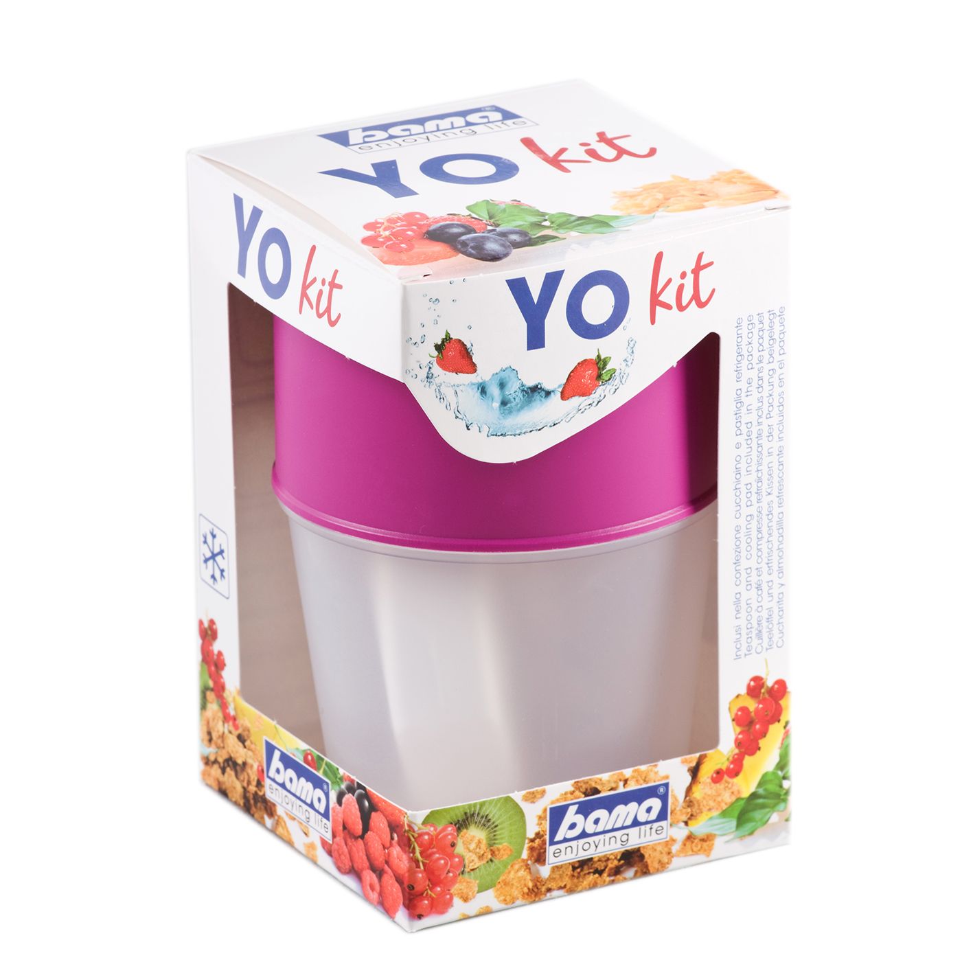 Set pentru iaurt la pachet Bama Yo Kit, 0.5 l, cu rezerva de racire, roz