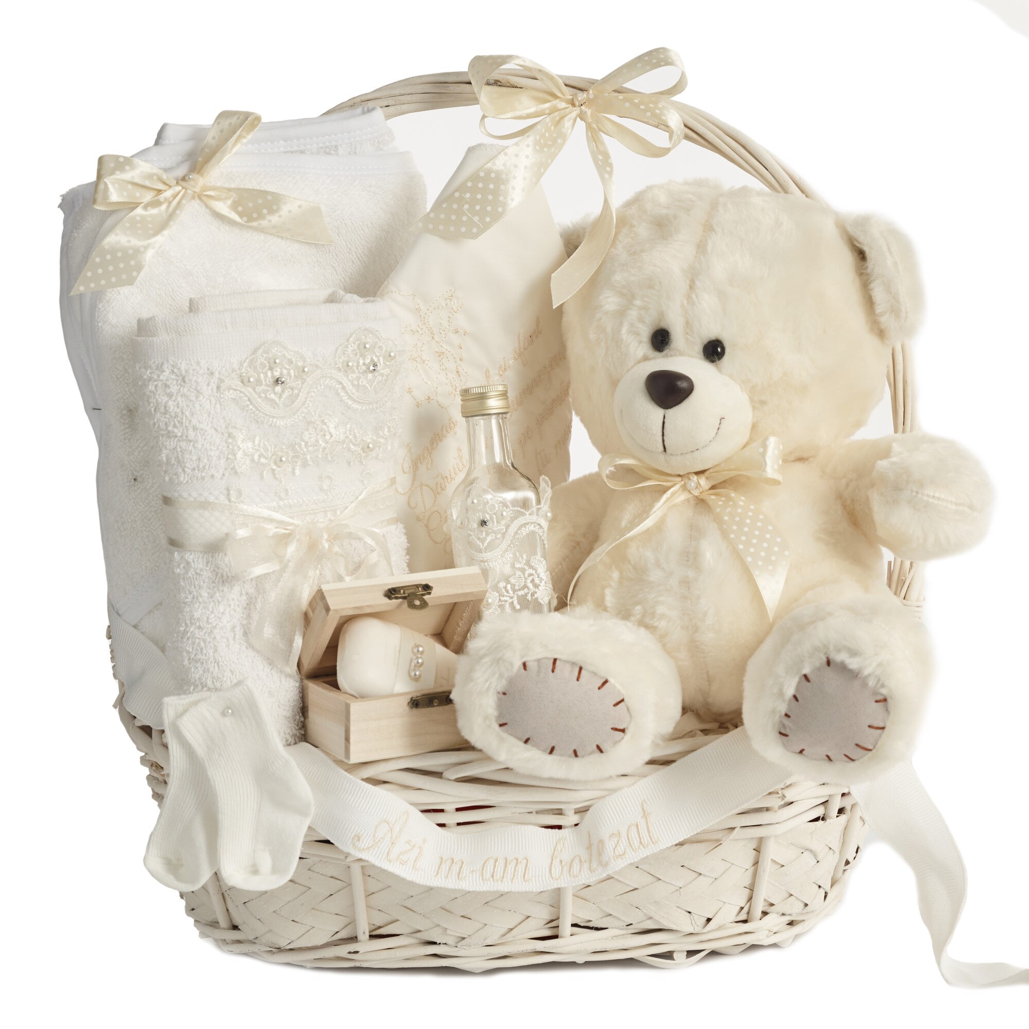 Cos Trusou Botez cu Ursulet, Pachet Botez Lovely Baby -10 Piese