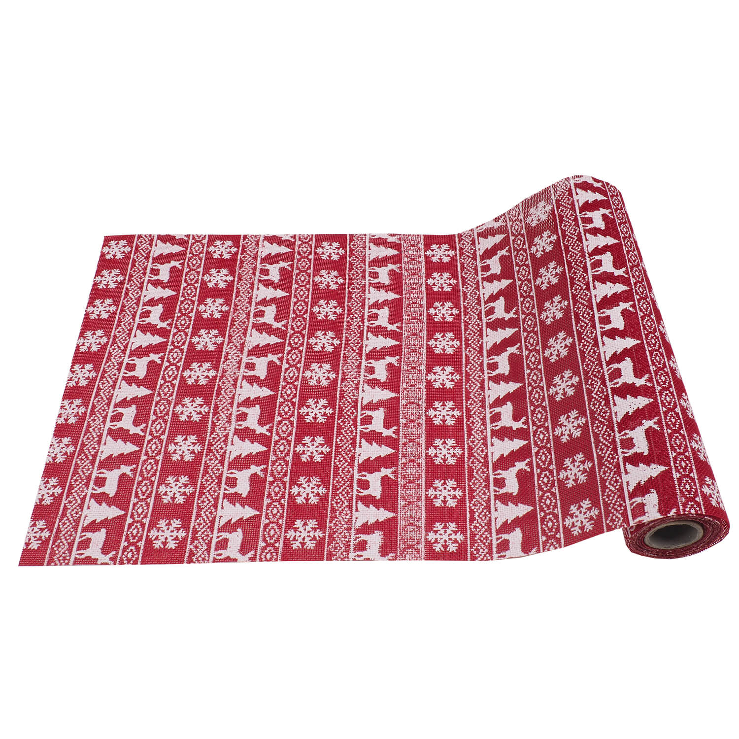 Runner de masa festiv Holly, rosu cu reni, 28 cm x 2.75 m
