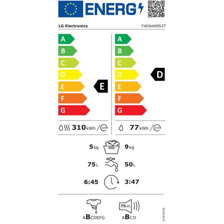Masina de spalat rufe cu uscator LG F4DN409S2T, 1400 RPM, Spalare 9 kg / Uscare 5 kg, Clasa D, Motor AI Direct Drive, Smart Diagnosis, Spa Steam, WiFi, Argintiu