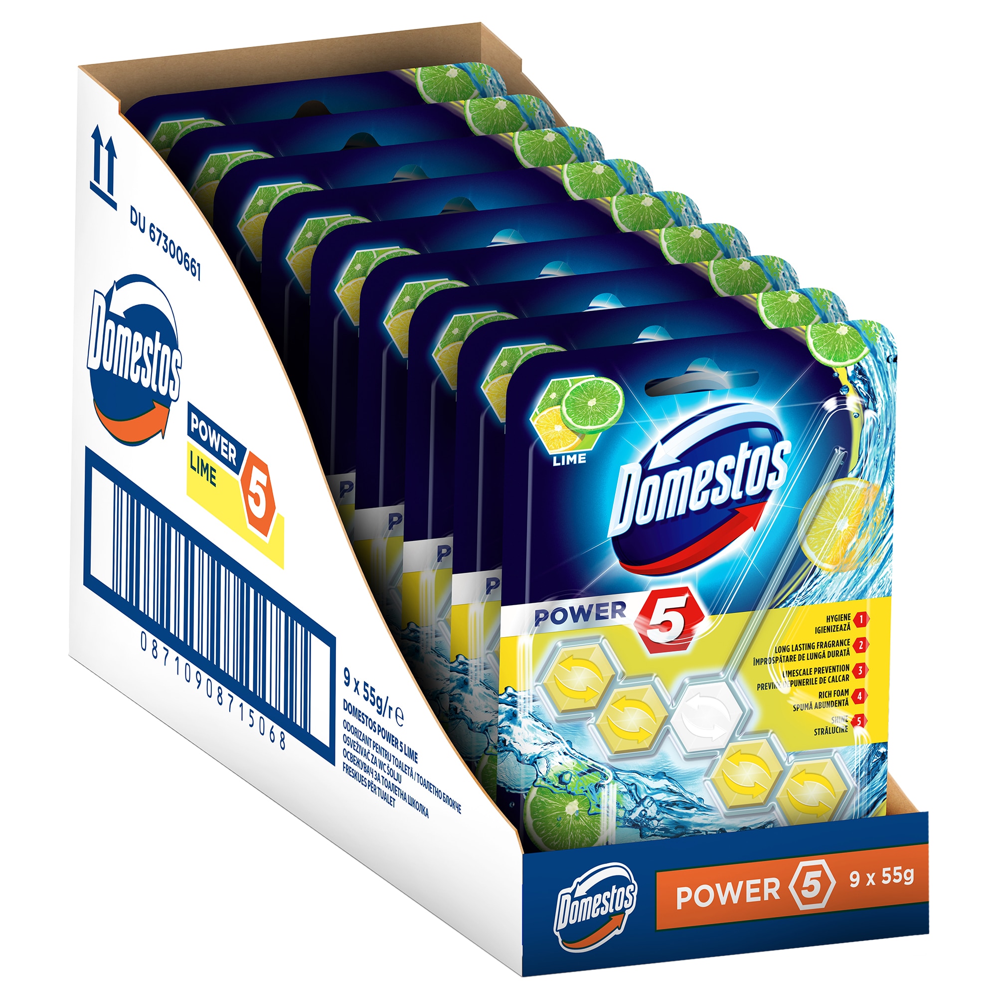 Pachet Promotional Odorizant Toaleta Domestos Power 5 Lime 55g x 9 buc
