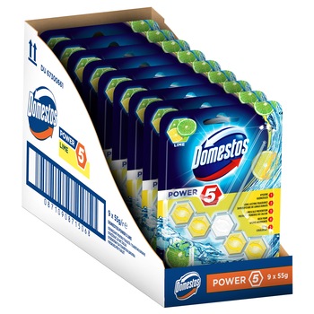 Pachet Promotional Odorizant Toaleta Domestos Power 5 Lime 55g x 9 buc Pachet Promotional Odorizant Toaleta Domestos Power 5 Lime 55g x 9 buc