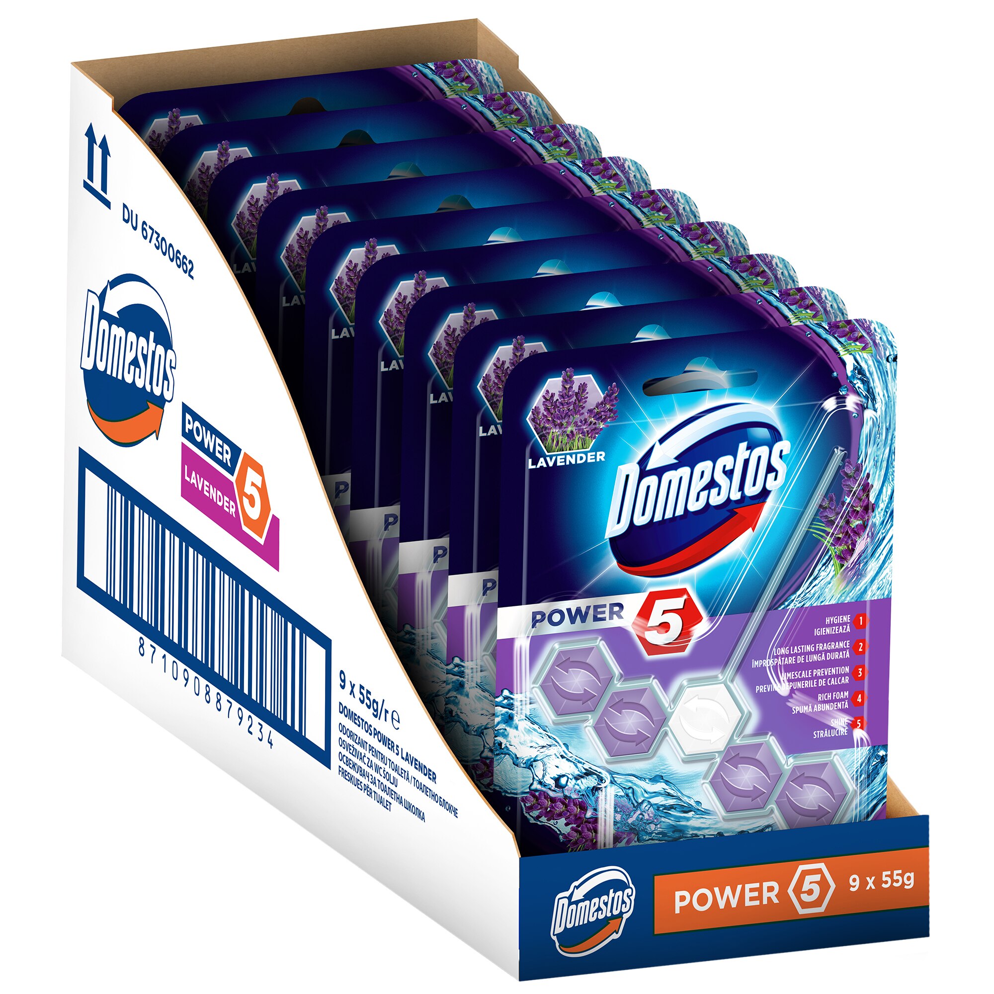 Pachet Promotional Odorizant Toaleta Domestos Power 5 Lavander 55g x 9 buc