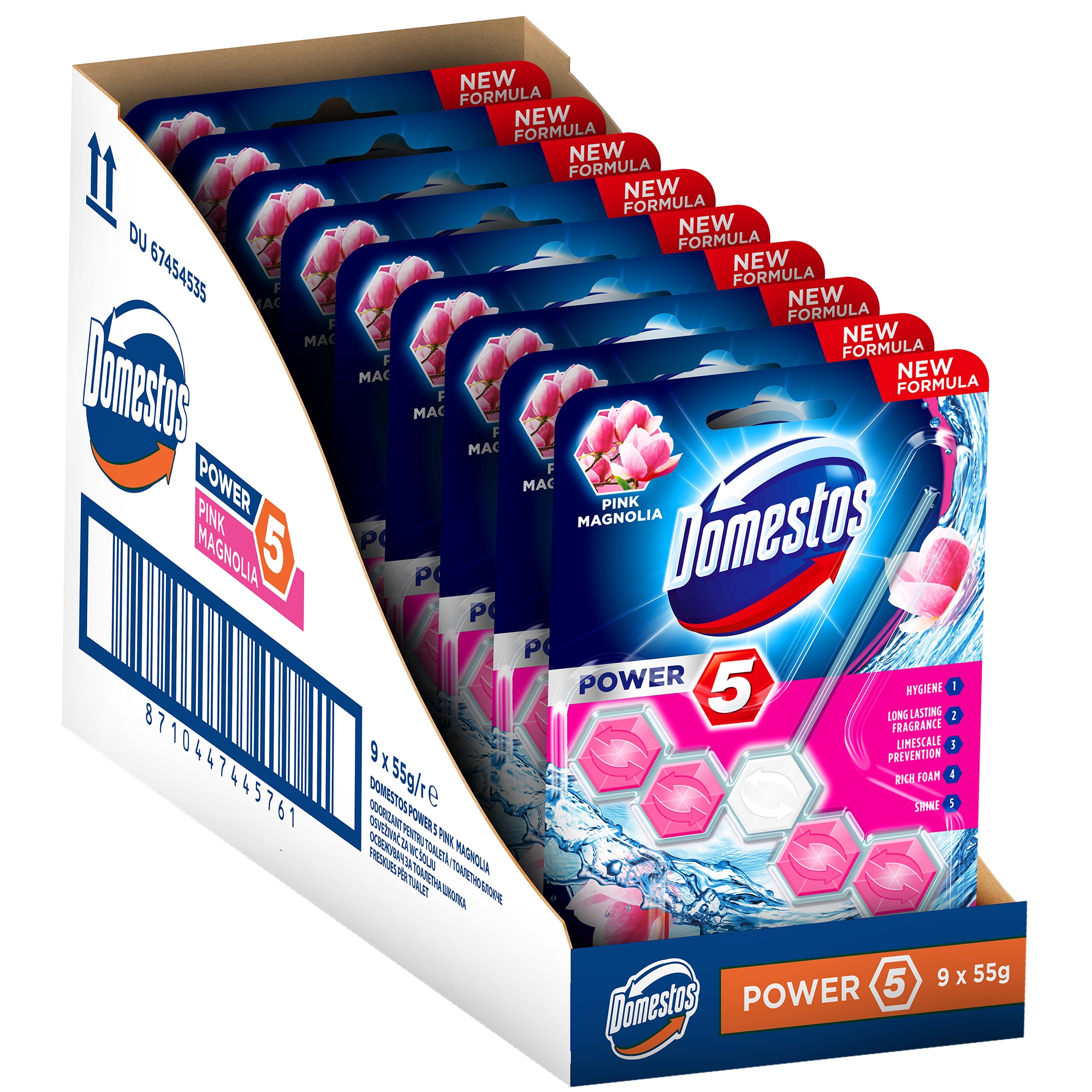 Pachet Promotional Odorizant Toaleta Domestos Power 5 Pink Magnolia 55G x 9 buc