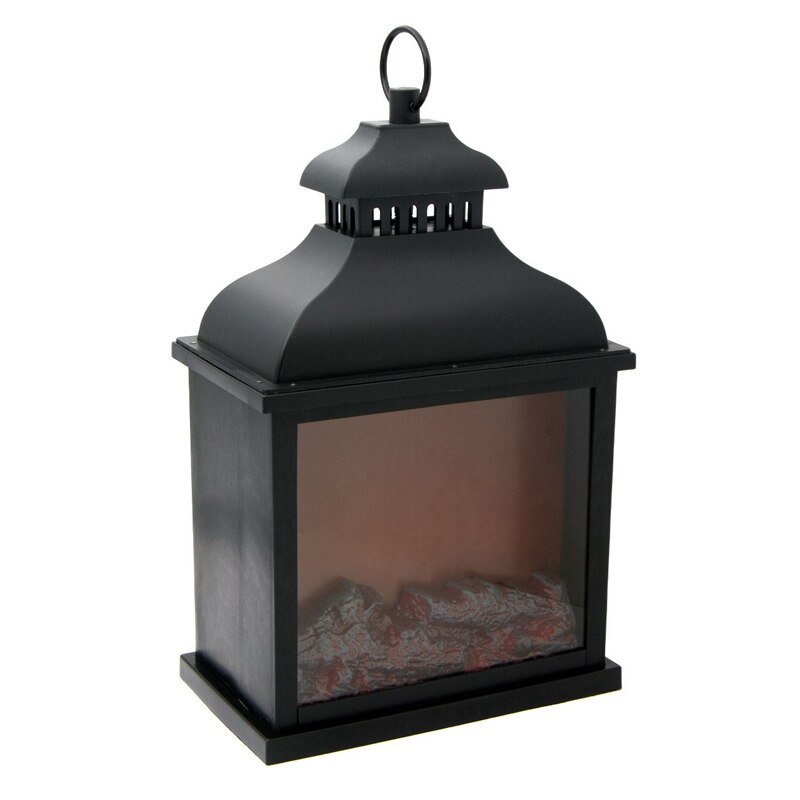 Felinar decorativ tip semineu, 25 x 15 x 39 cm, Negru