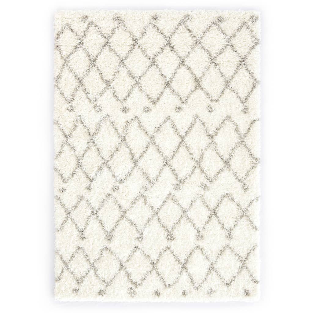 Covor moale, vidaXL, Polipropilena, 80 x 150 cm, Model carouri mici, 50 mm, 2360 g/m², Nisipic/Bej