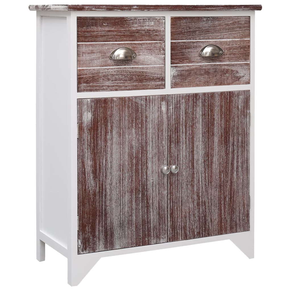 Comoda, vidaXL, 60 x 30 x 75 cm, Alb/Maro, Lemn de paulownia + MDF