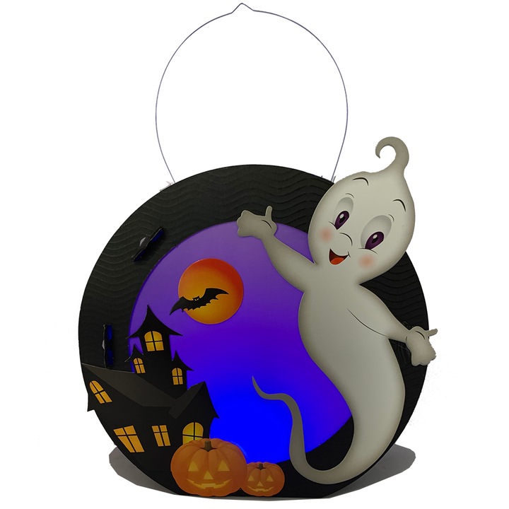 Lanterna de jucarie, Ursus, Lumina LED tactila, 25x23cm, Pentru Halloween, Multicolor