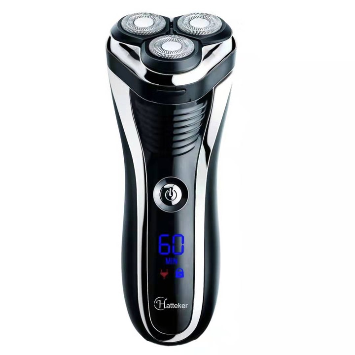 Aparat de ras electric Hatteker, pentru fata si barba, Afisaj LED, Negru
