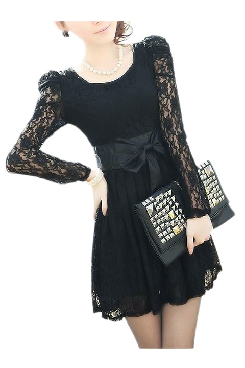 Рокля със сатенен колан, Евиза, черна, размер XL