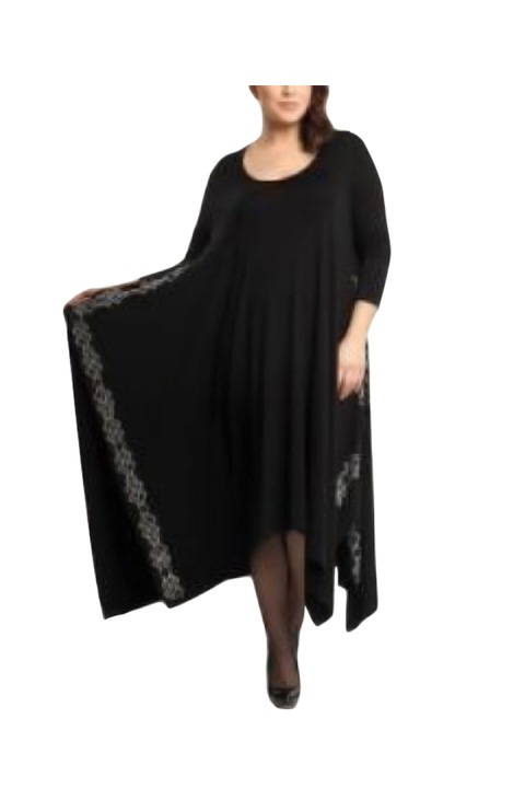 Дълга рокля с щампа, Евиза, черна, размер XXXL