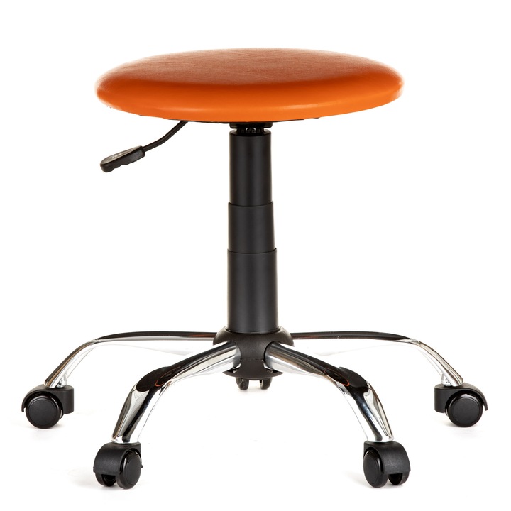 Работен стол QMOBILI LAB CR Оранжев, екологична кожа, хромирана основа, гумираните колела